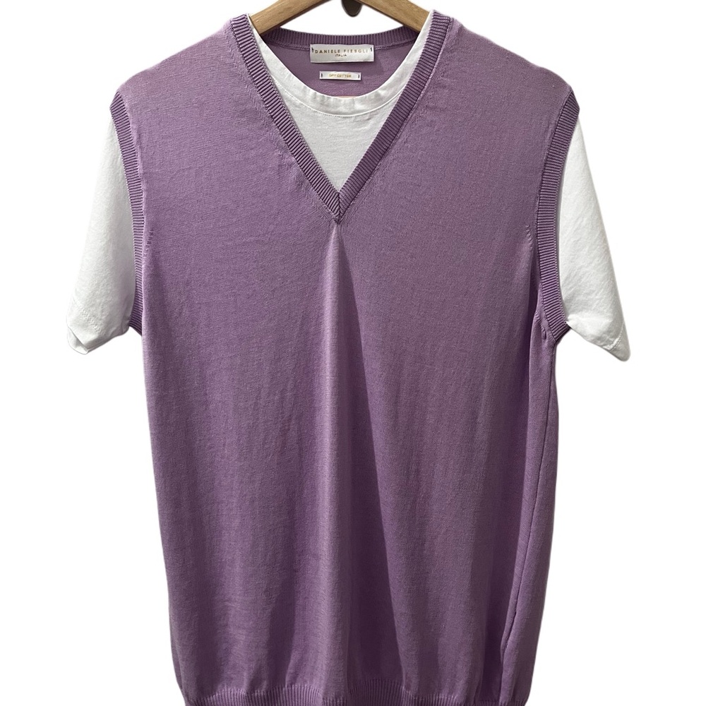 Daniele Fiesoli Italy Lavender Knit Vest Tee 2 in 1 Designer Layered Look